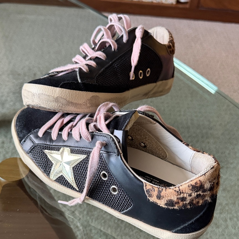 Stylish Black and Pink Women's authentic Golden Goose Sneakers!  Like new!